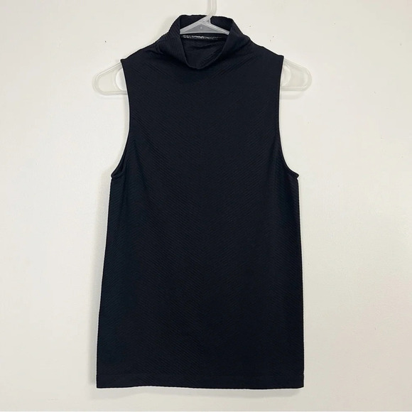Athleta Shirt Womens Size Small Black Sleeveless Mocked Neck Tank Top Ribbed - Picture 1 of 7